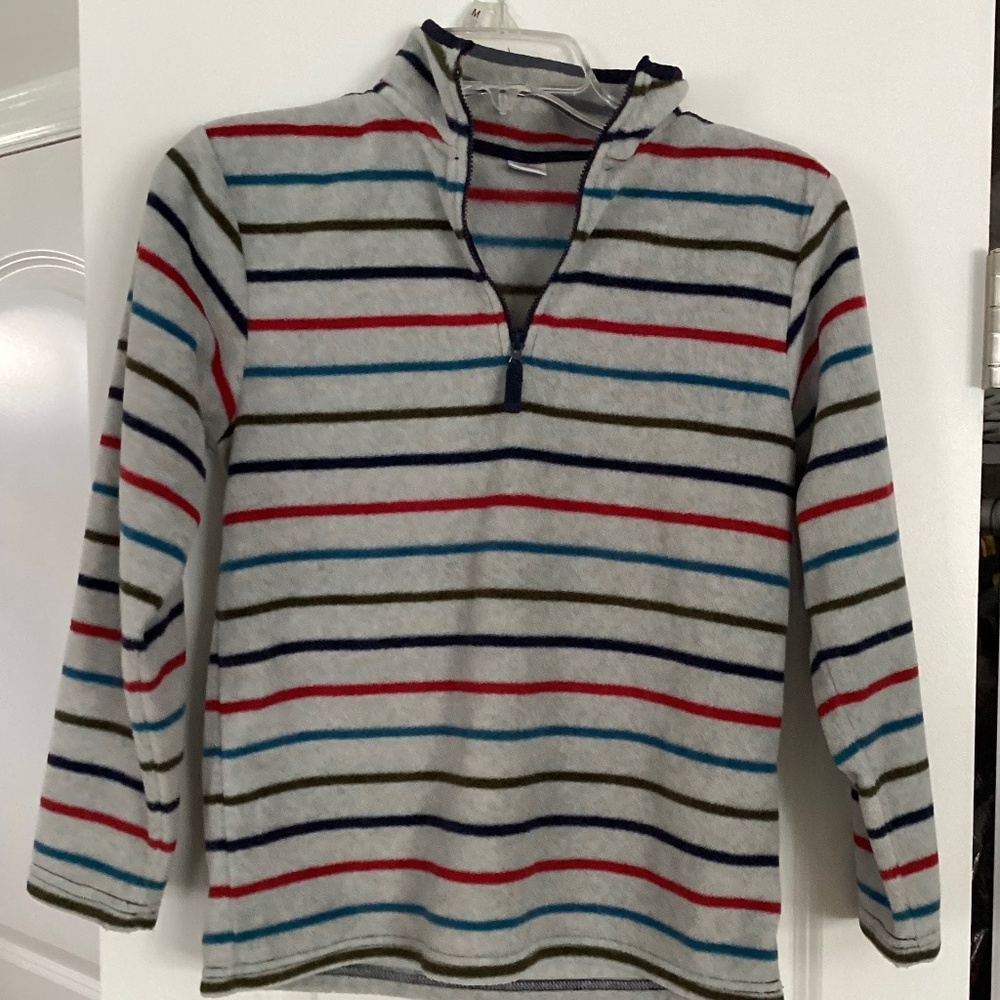 Gymboree Boy Striped Fleece Size L Pullover Shirt Gray Red Blue Green Stripes